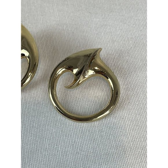 Vintage Large M Jent Abstract Circle Gold Tone Earrings Modernist Pierced Post - Picture 3 of 8